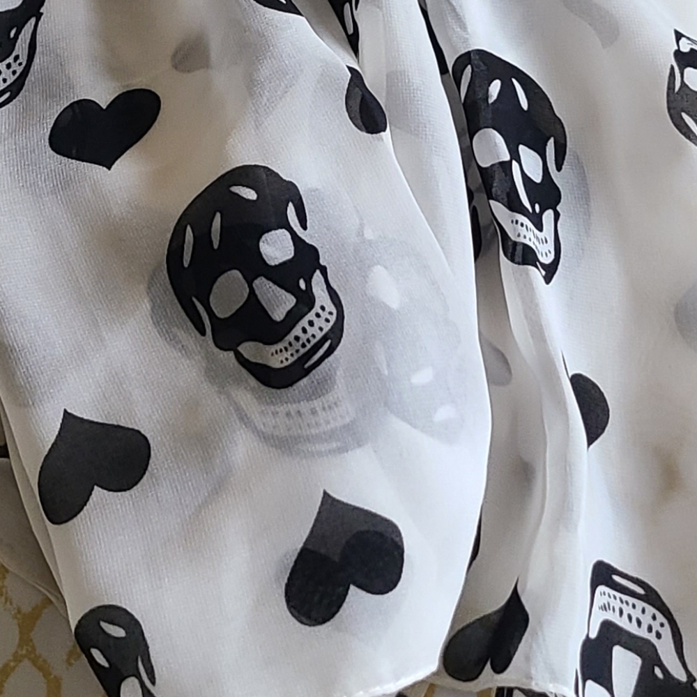 Skull Long Chiffon Scarf Shawl Wrap (White)